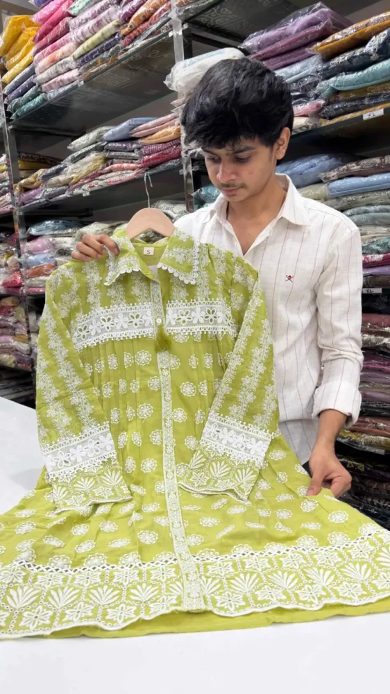 Lime Green Schiffli Embroidered Co-ord Set
