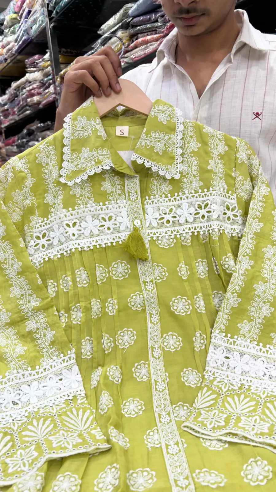 Lime Green Schiffli Embroidered Co-ord Set