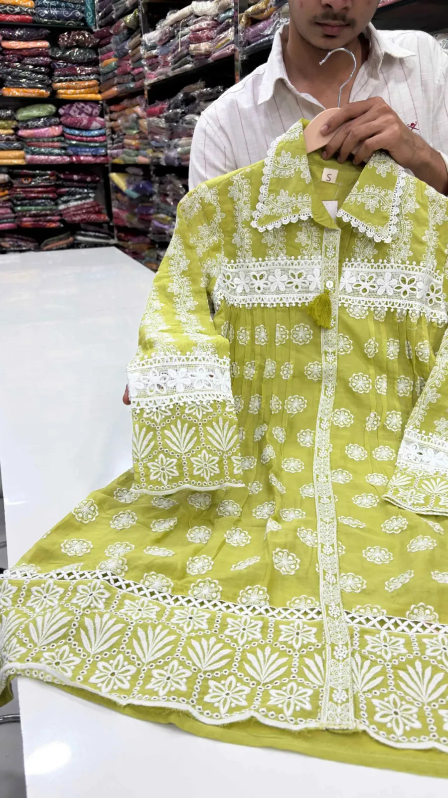 Lime Green Schiffli Embroidered Co-ord Set