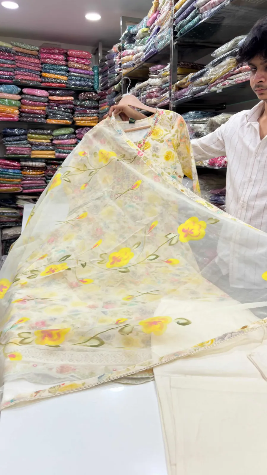 Pastel Floral Print Anarkali 3-Piece Suit Set